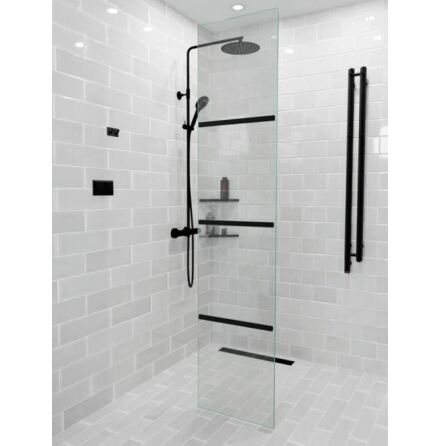 RoyalBath NY Extension pbyggnadsvgg 8 mm Klarglas ,Svart Matt (BM) 