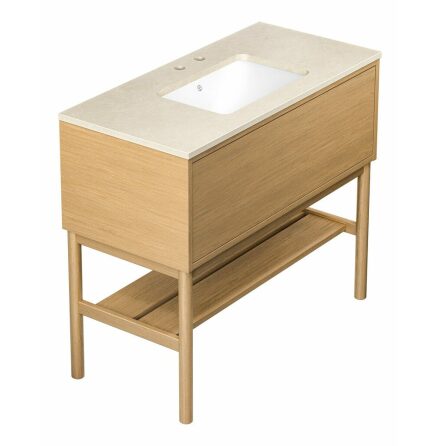 Kommodskp Gustavsberg Ducentic 100 cm Komplett med Handfat och Stenskiva Ljus ek, Beige Royal, Med 1st dubbelhlsblandare, Benstllning i ljus ek