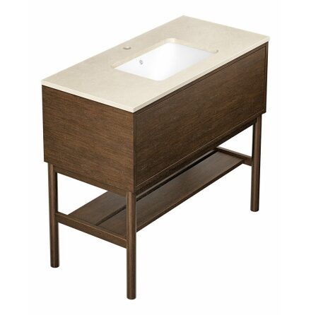 Kommodskp Gustavsberg Ducentic 100 cm Komplett med Handfat och Stenskiva Brun ek, Beige Royal, Med 1st singelhlsblandare, Med benstllning