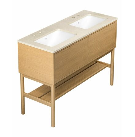 Kommodskp Gustavsberg Ducentic 120 cm Komplett med Handfat och Stenskiva Ljus ek, Beige Royal, Med 2st dubbelhlsblandare, Med benstllning