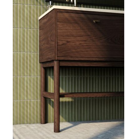 Kommodskp Gustavsberg Ducentic 120 cm Komplett med Handfat och Stenskiva Brun ek, Beige Royal, Med 2st dubbelhlsblandare, Med benstllning