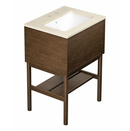 Kommodskp Gustavsberg Ducentic 60 cm Komplett med Handfat och Stenskiva Brun ek, Beige Royal, Med 1st dubbelhlsblandare, Med benstllning