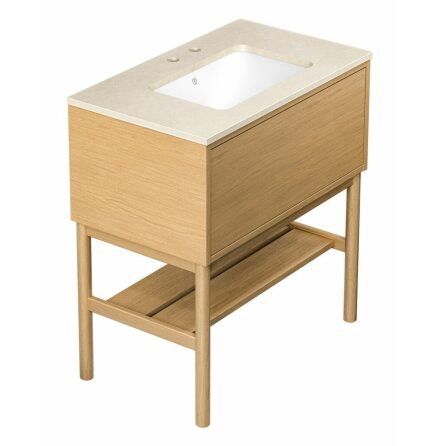 Kommodskp Gustavsberg Ducentic 80 cm Komplett med Handfat och Stenskiva Ljus ek, Beige Royal, Med 1st dubbelhlsblandare, Med benstllning