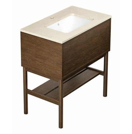 Kommodskp Gustavsberg Ducentic 80 cm Komplett med Handfat och Stenskiva Brun ek, Beige Royal, Med 1st singelhlsblandare, Med benstllning