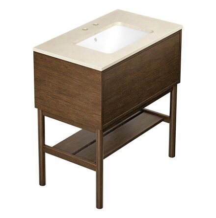 Kommodskp Gustavsberg Ducentic 80 cm Komplett med Handfat och Stenskiva Brun ek, Beige Royal, Med 1st dubbelhlsblandare, Med benstllning
