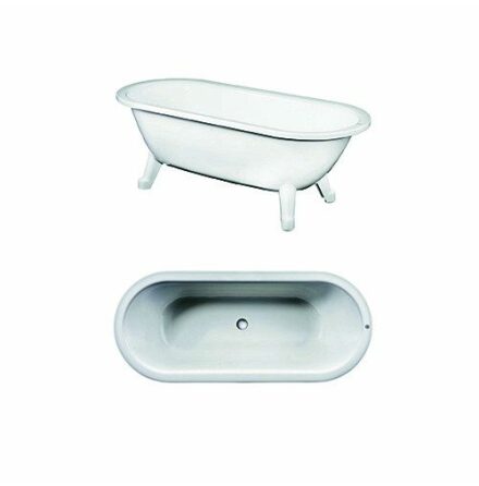 Tassbadkar Gustavsberg Duo Vit 1580 x 680 mm, Med vita ftter, Antihalkbehandling