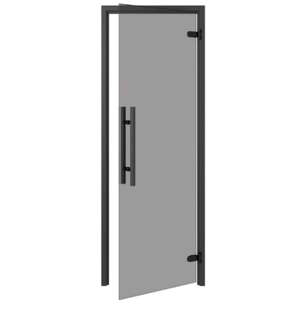 Bastudrr Thermory Permium svart karm, grtt glas 7x19