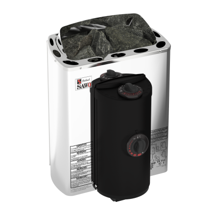 Elektriskt Bastuaggregat SAWO Rostfri Mini X Premium 3P-1P 3,6 kW (3-6 m3), NB, inbyggd styrning (inkl. timer och termostat)