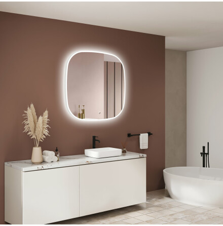 Badrumsspegel LED rundad kvadratisk 80x80 cm